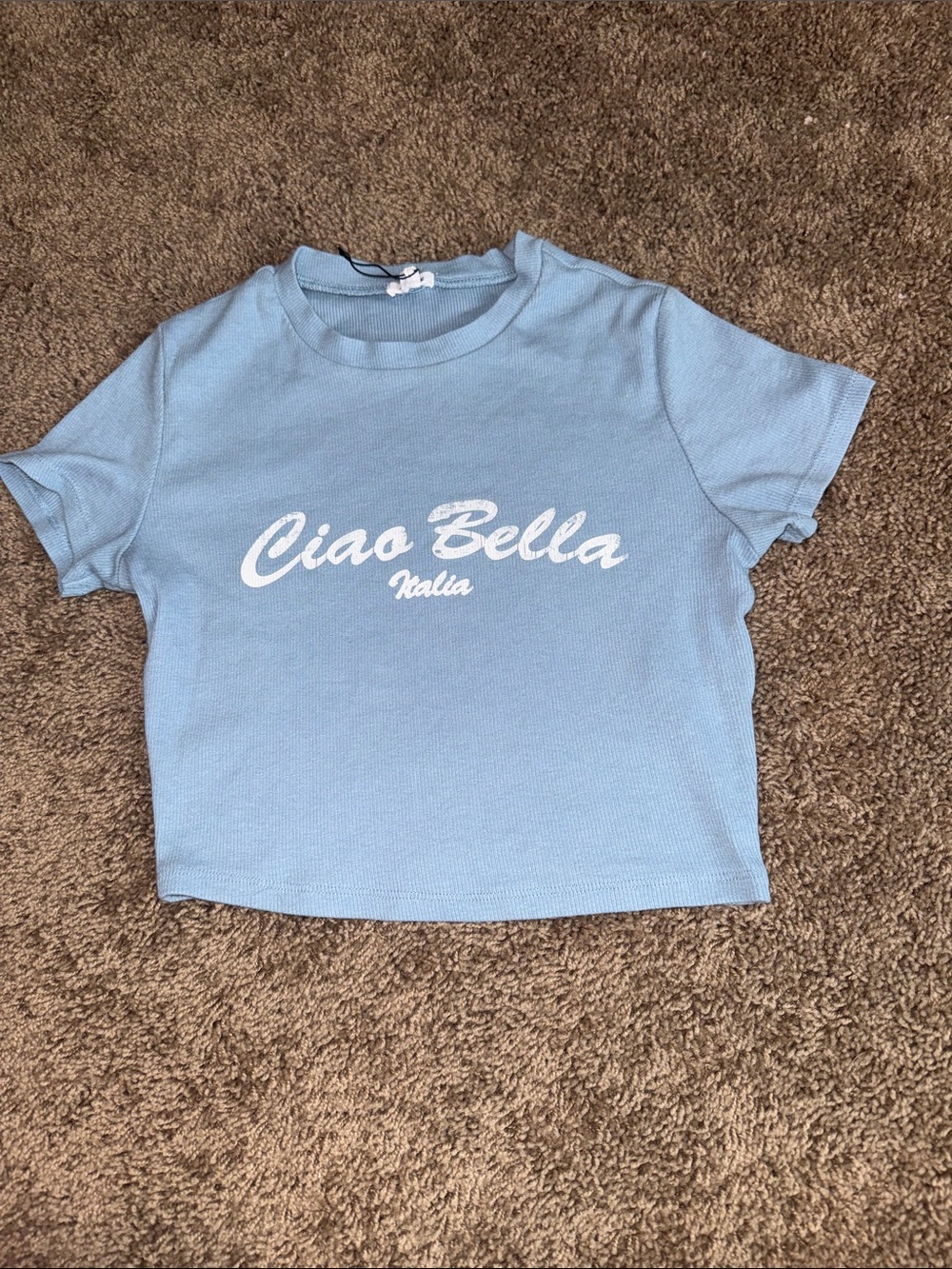 NWOT blue cropped tee shirt